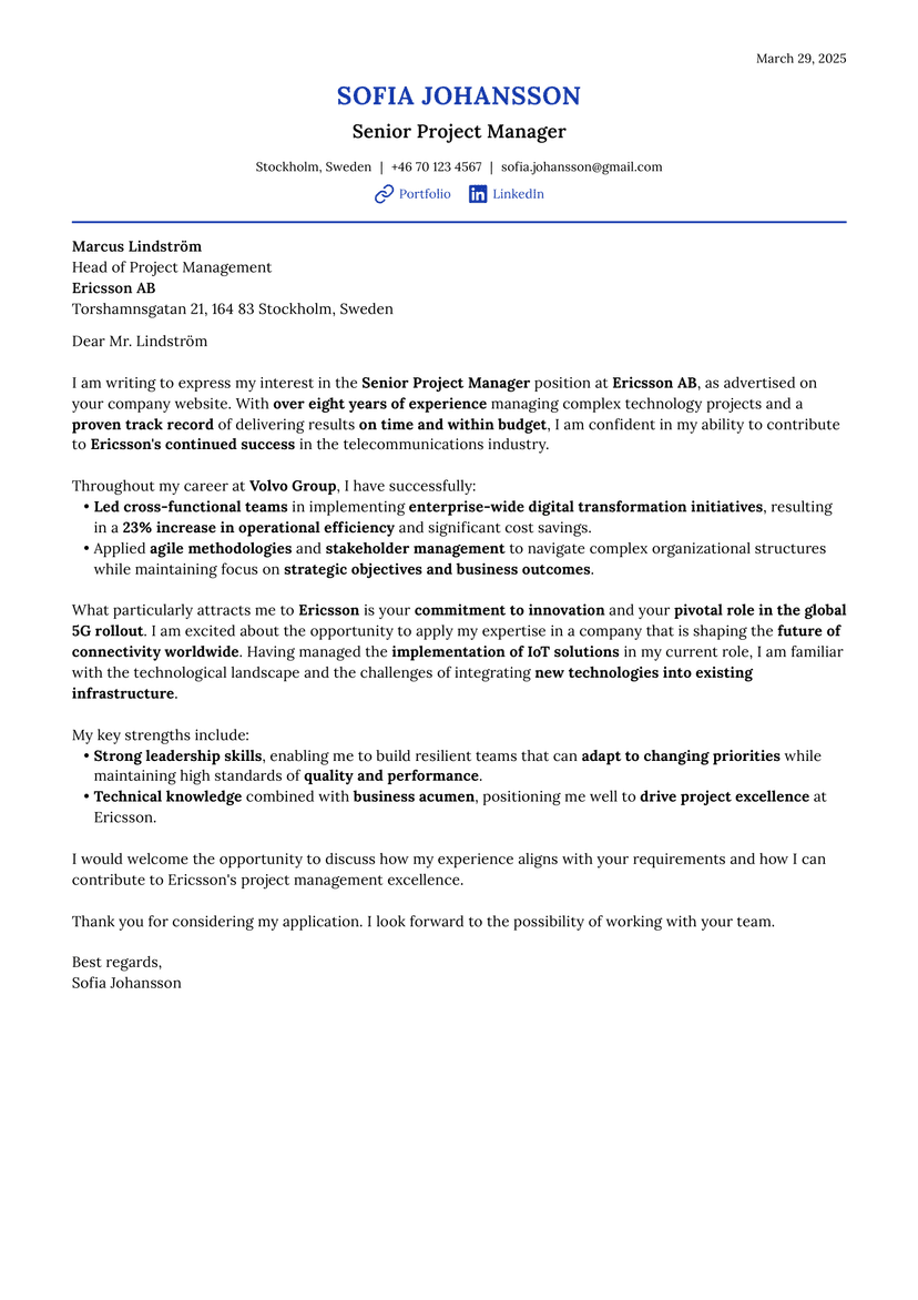 Professional cover letter template preview