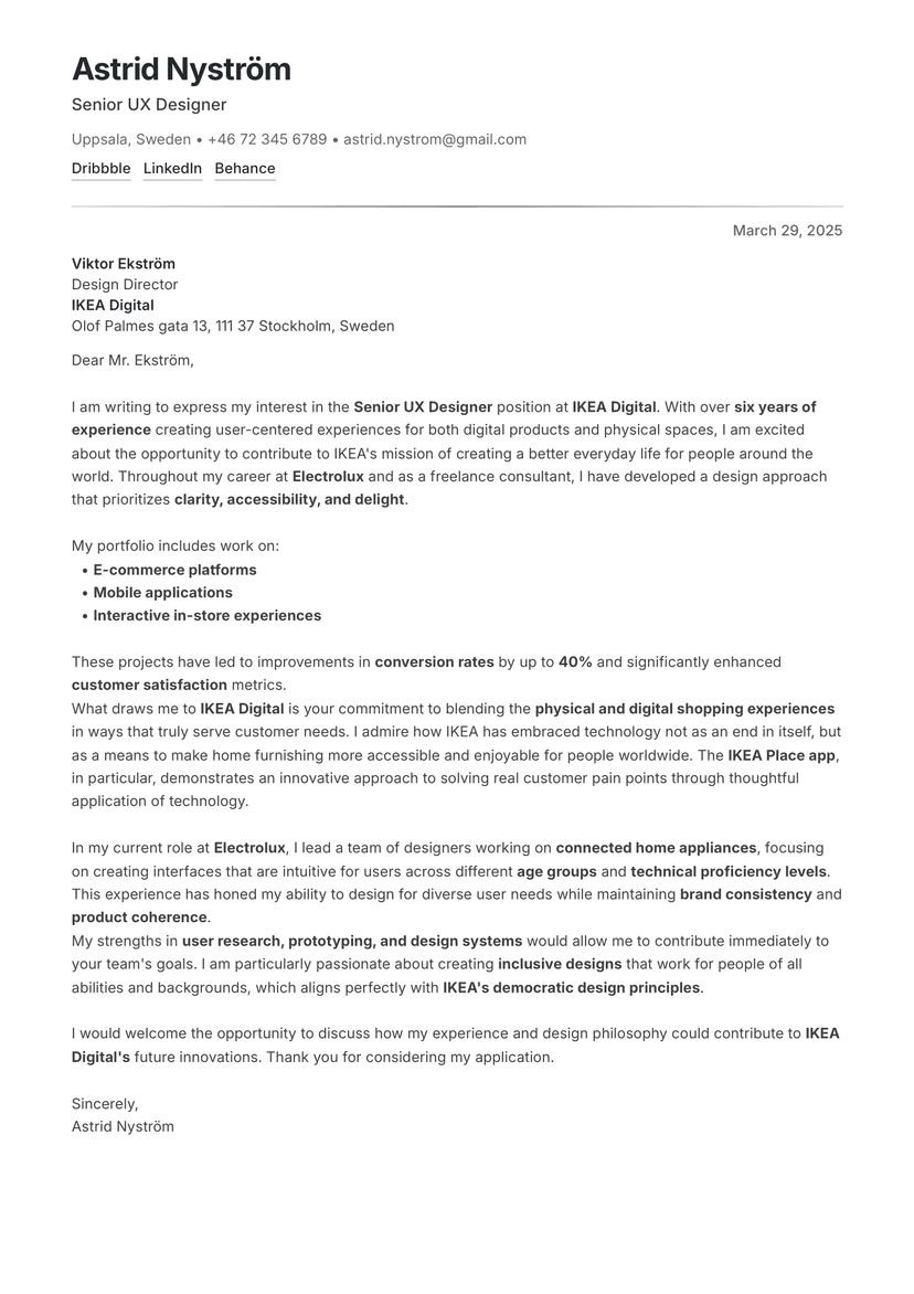 Ren Clean cover letter template - minimalist professional design with pure typography and timeless layout