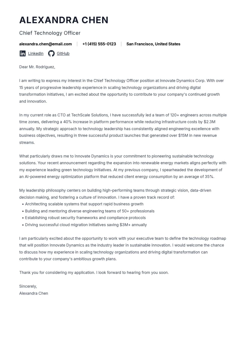 Ledare Leader cover letter template - commanding executive design with powerful typography for senior professionals