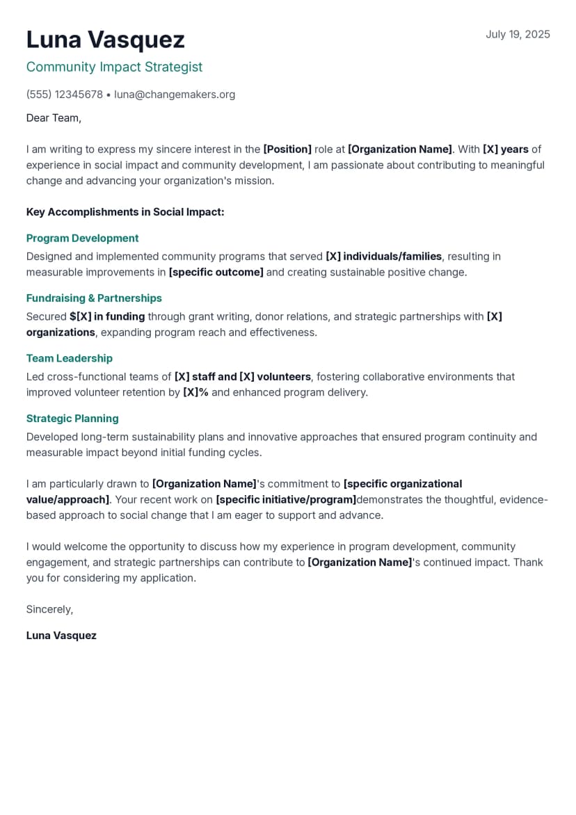 Medkänsla Compassion cover letter template - clean professional design for non-profit and social impact professionals