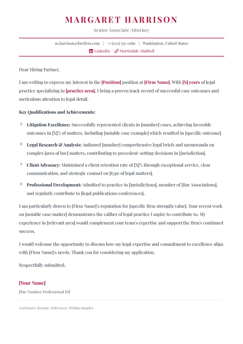 Rättvisa Justice cover letter template - precisely structured legal design with formal layout for legal professionals