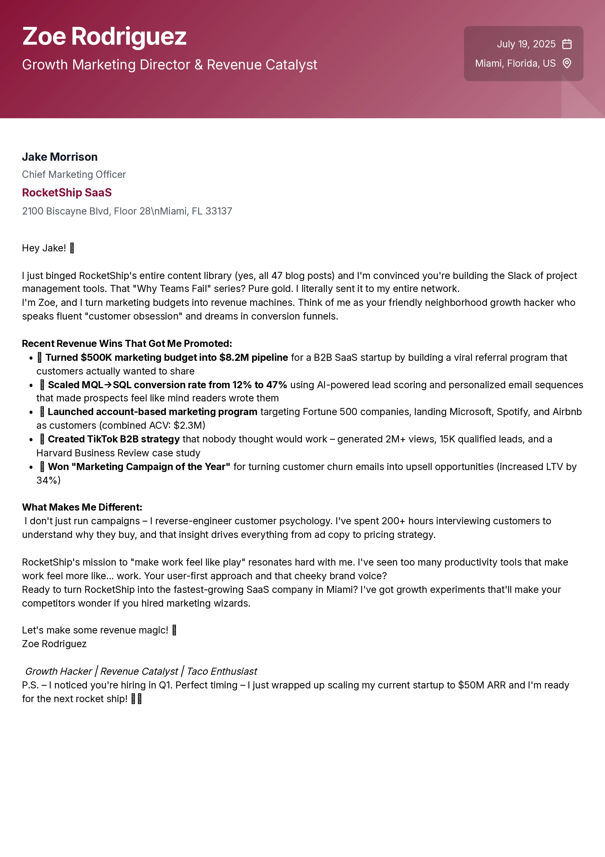 Stark cover letter template preview