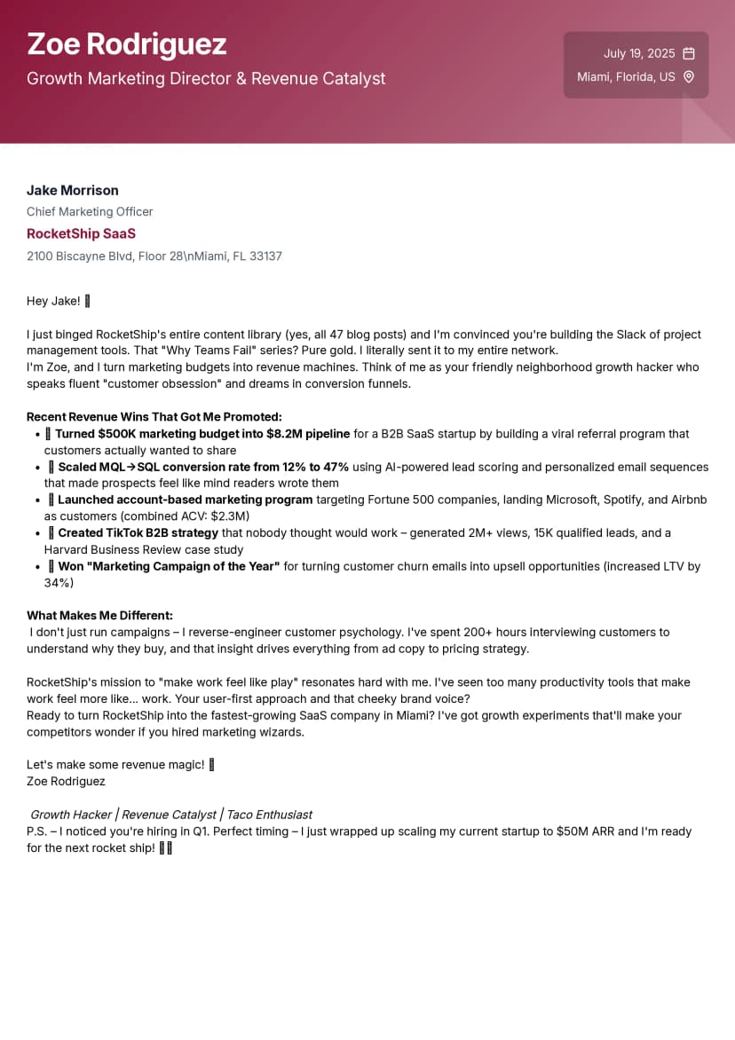 Stark Strong cover letter template - bold professional design with colored header for immediate impact