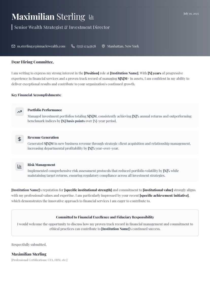 Tillförlitlig Reliable cover letter template - professional reliability design with clean structure for finance and banking