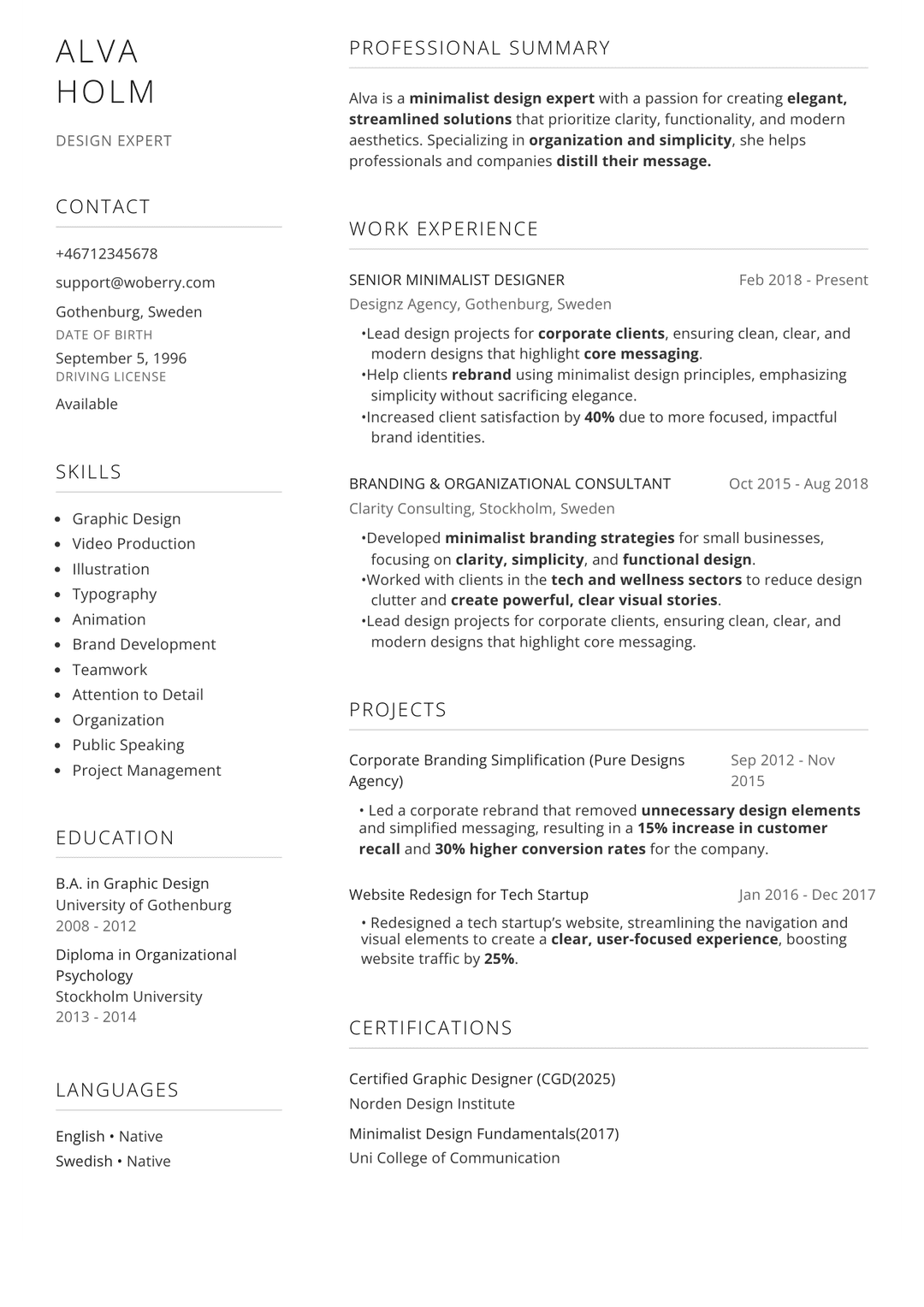 Minimalt Resume Template - Minimalist Design | Woberry with modern Scandinavian-inspired professional layout