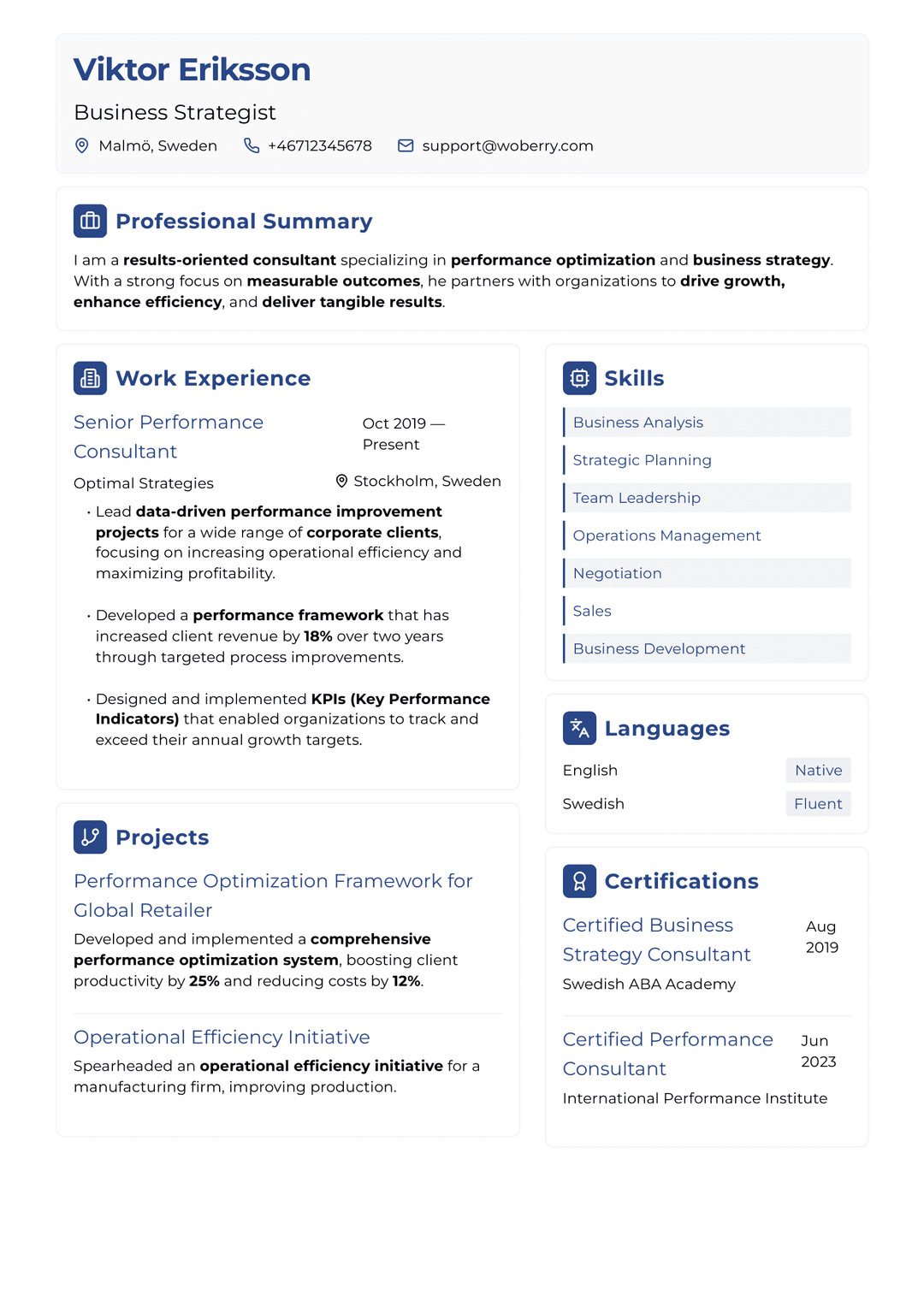 Resultat Results resume template - achievement-oriented design focusing on measurable accomplishments and outcomes