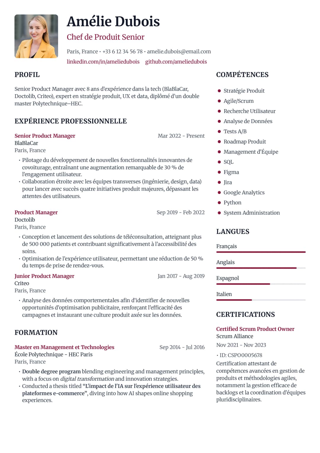 Balans Balance resume template - harmonious two-column design with clean typography and organized structure