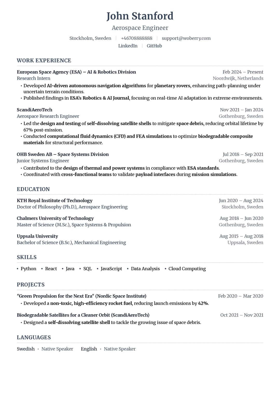 Nobel resume template - prestigious professional design inspired by Sweden's Nobel Prize with elegant typography and achievement-focused layout