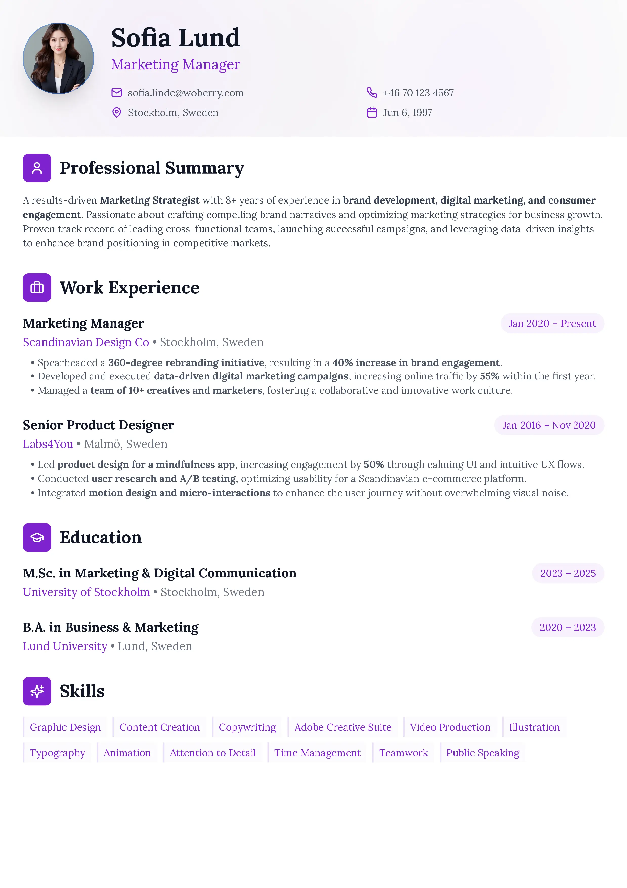 Ruta resume template - Creative professionals and designers